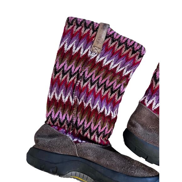 KEEN Girls Pink Plum Chevron Sweater Shearling Lined Pull On Boots 4 Cabincore - Picture 11 of 11